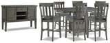 Hallanden Gray Counter Height Dining Table And 6 Barstools With Storage - Ella Furniture
