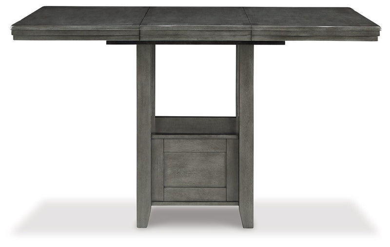 Hallanden Gray Counter Height Dining Table And 6 Barstools With Storage - Ella Furniture
