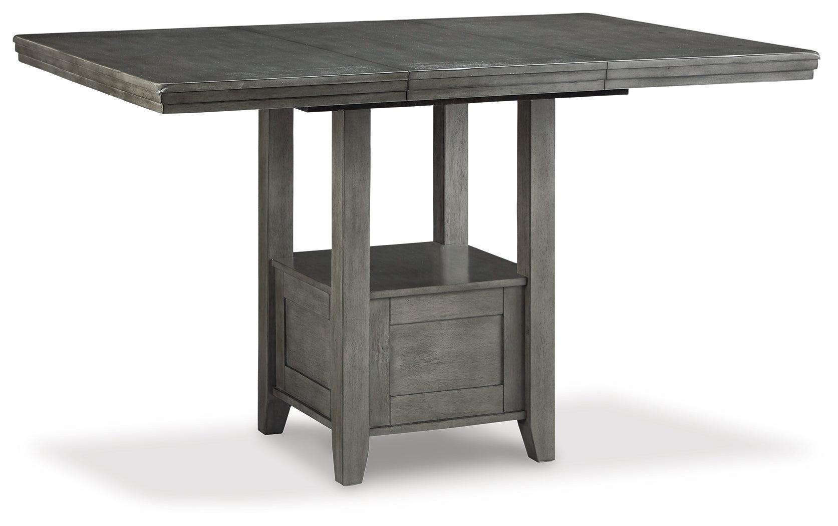 Hallanden Gray Counter Height Dining Table And 6 Barstools With Storage - Ella Furniture