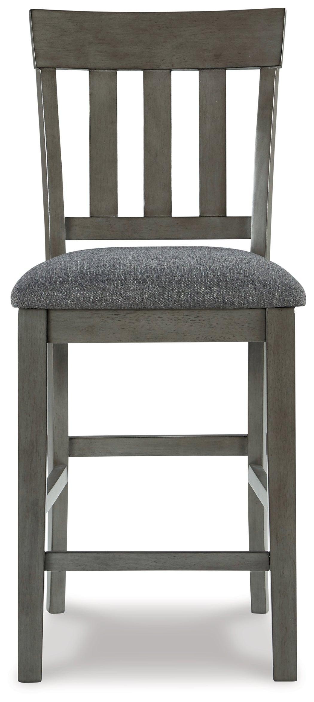 Hallanden Gray Counter Height Dining Table And 6 Barstools With Storage - Ella Furniture