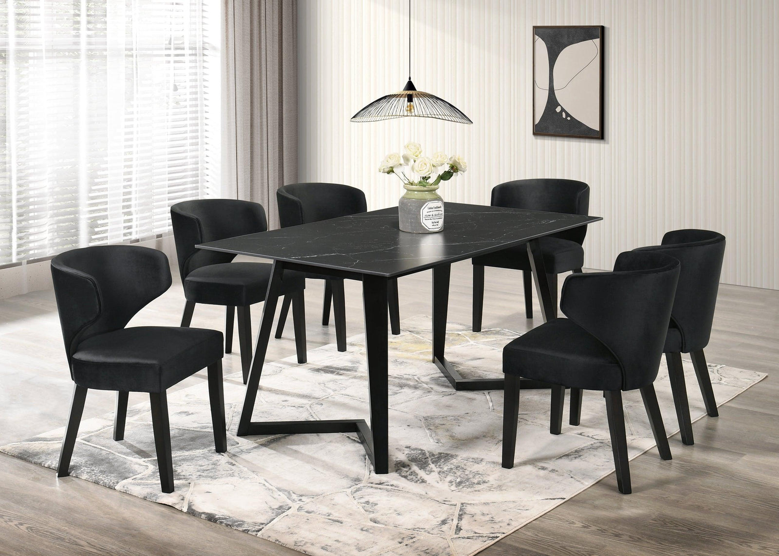 Hamilton Onyx Black Dining Table + 6 Chair Set - Ella Furniture