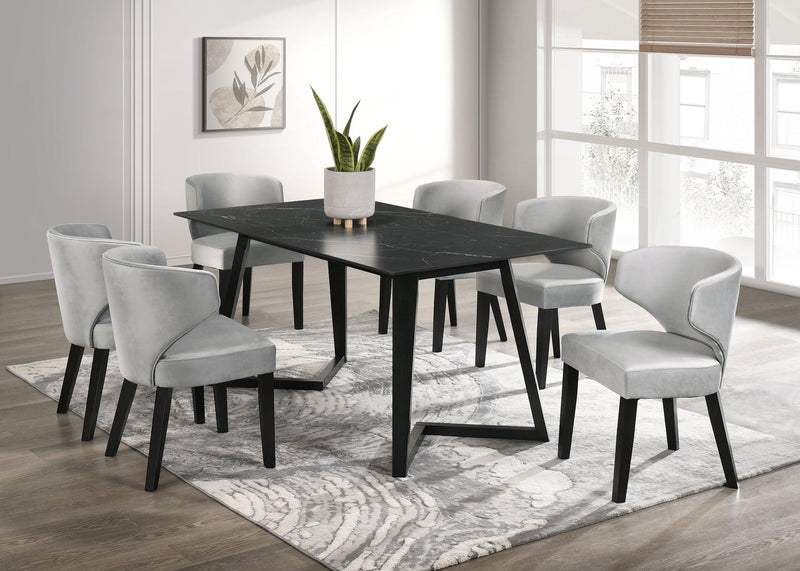 Hamilton Onyx Silver Black Dining Table + 6 Chair Set - Ella Furniture