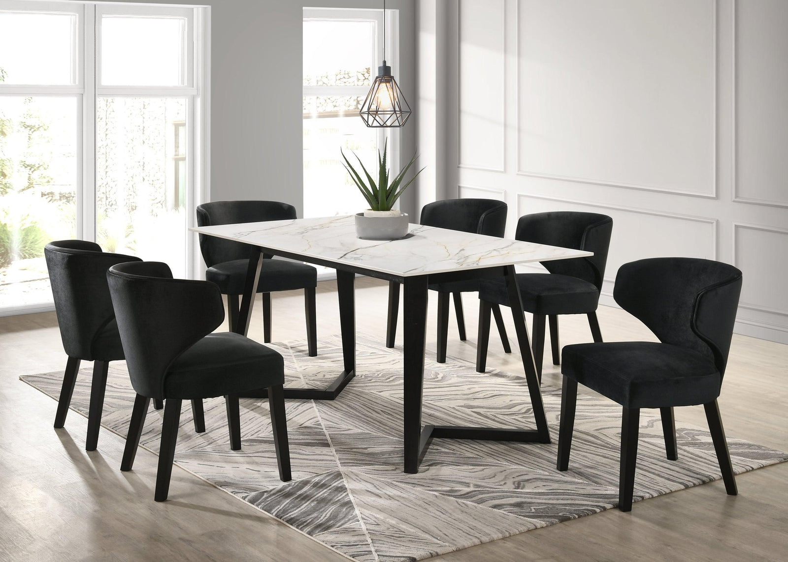Hamilton White Black Dining Table + 6 Chair Set - Ella Furniture