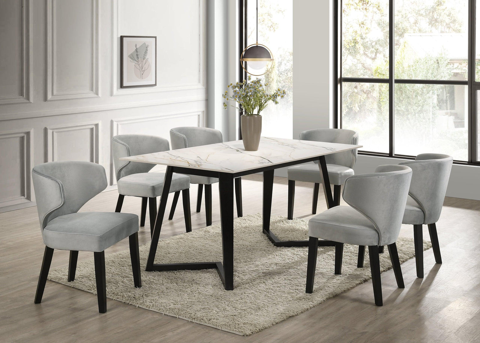 Hamilton White Silver Dining Table + 6 Chair Set - Ella Furniture