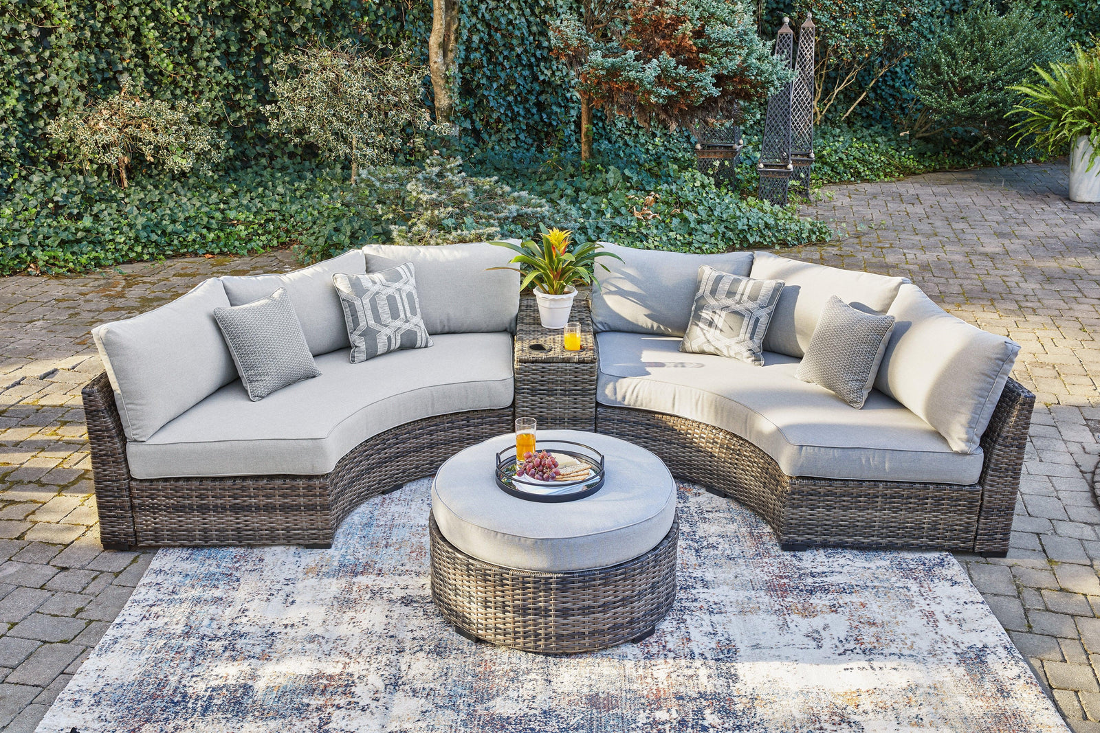 Harbor Gray Court 3-Piece Outdoor Sectional With Ottoman - Ella Furniture