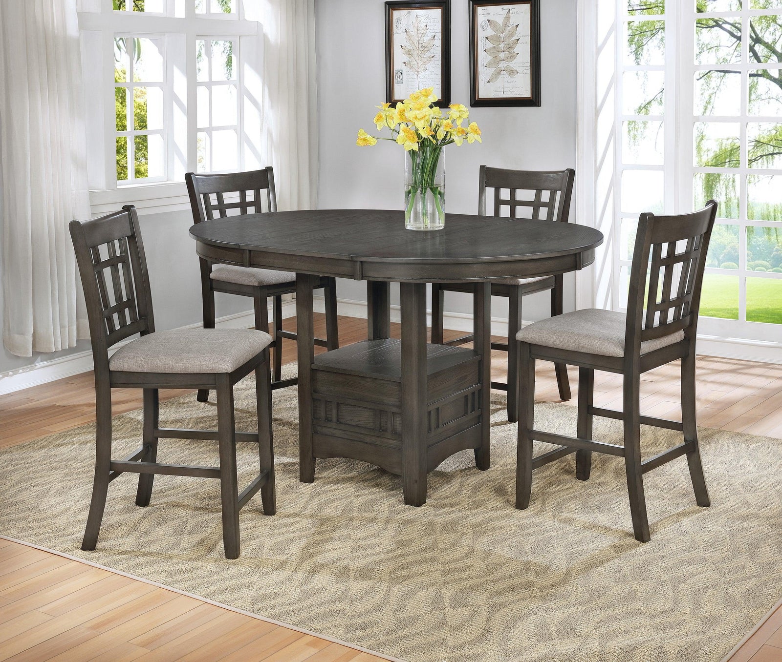 Hartwell Gray Modern Wood Oval Extendable Counter Height Dining Room Set - Ella Furniture