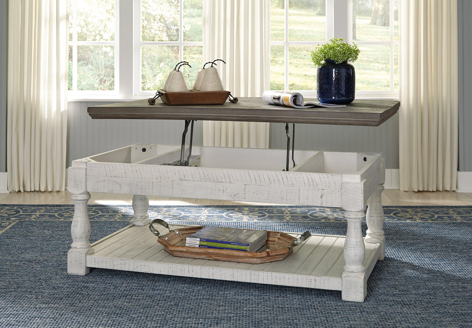 Havalance Gray/white Outdoor Coffee Table With End Table - Ella Furniture