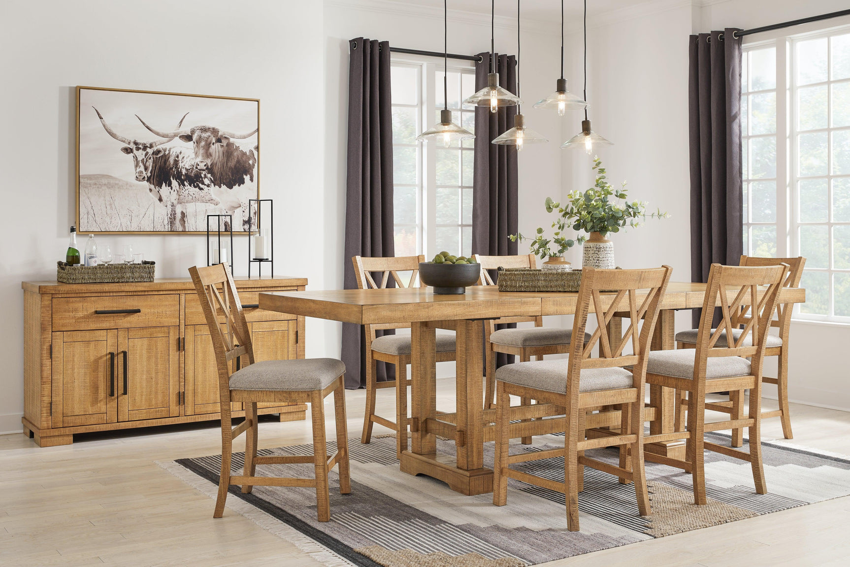 Havonplane Brown Counter Height Dining Table And 6 Barstools - Ella Furniture