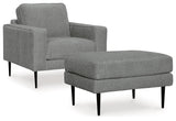 Hazela Charcoal Chair And Ottoman - Ella Furniture
