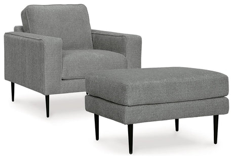 Hazela Charcoal Chair And Ottoman - Ella Furniture