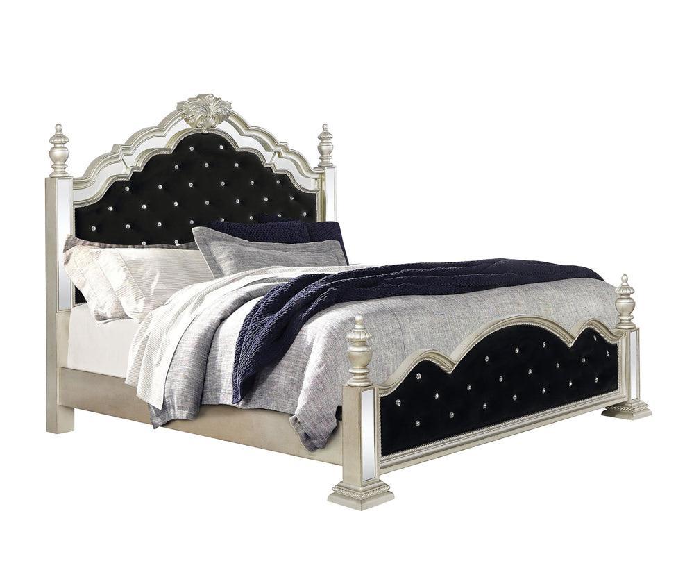 Heidi Metallic Platinum Upholstered Poster Bedroom Set - Ella Furniture