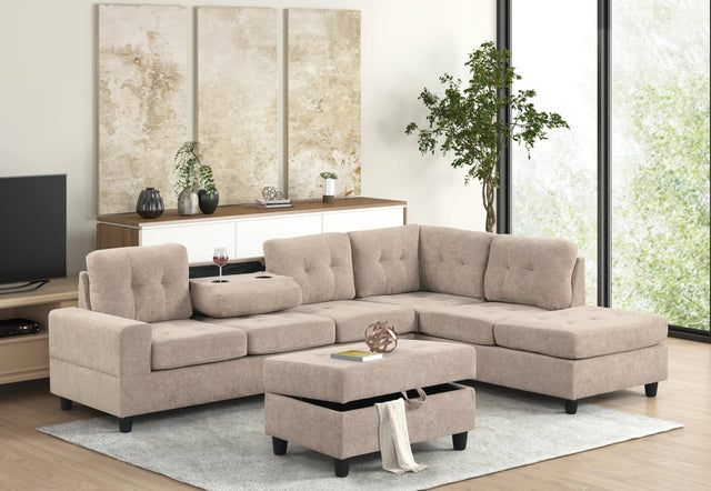 Heights Beige Reversible Sectional + Ottoman from Ella Furniture