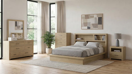 Hendricks Eastern King Bookcase Headboard Platform Bed Light Oak view 11