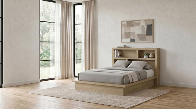 Hendricks Queen Bookcase Headboard Platform Bed Light Oak view 2