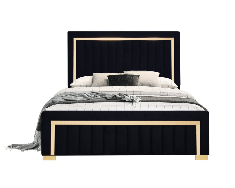 Henry Black Upholstered Panel King Bed