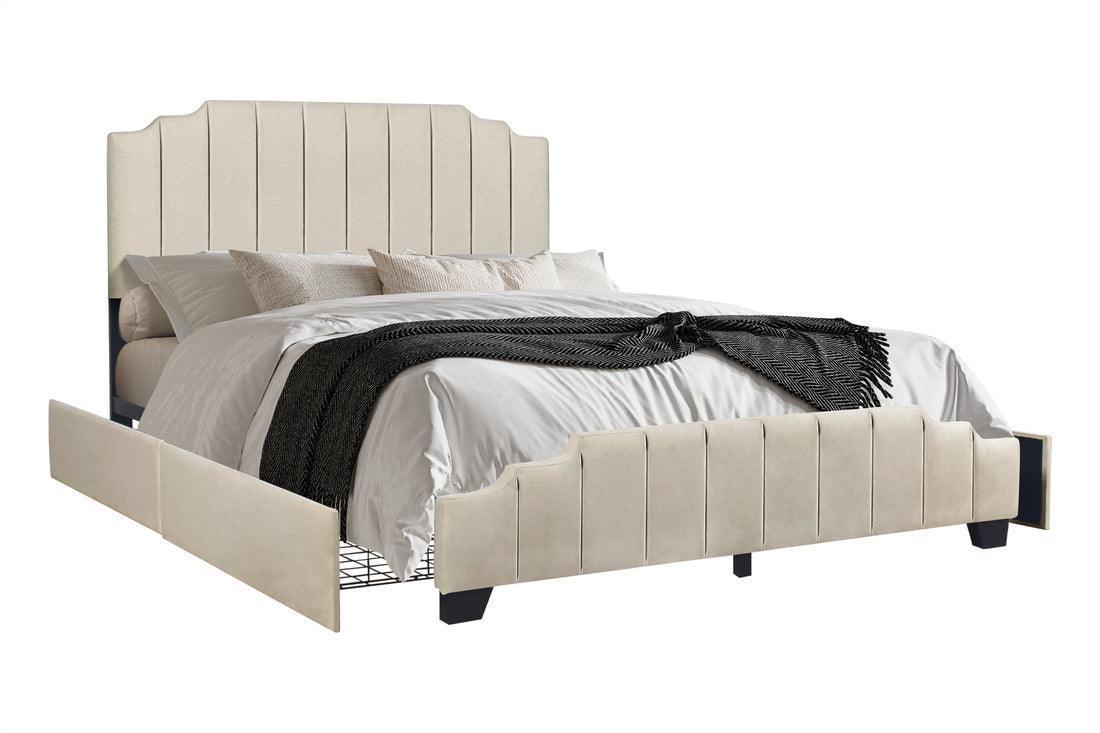 Faddy Beige Velvet Upholstered Platform Full Bed