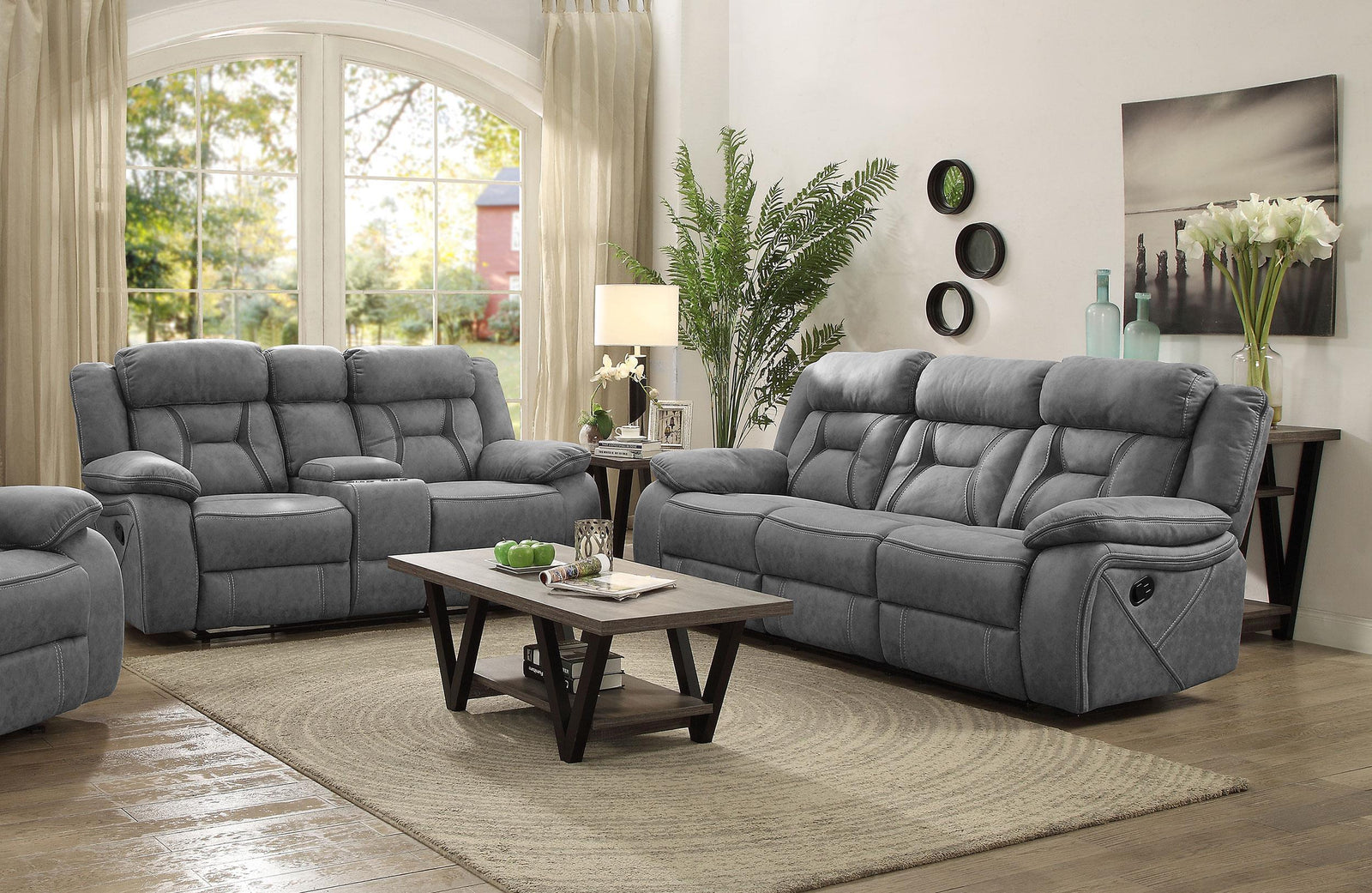 HIGGINS MOTION COLLECTION Houston Casual Stone Reclining Two-Piece Living Room Set 602261-S2 - Ella Furniture