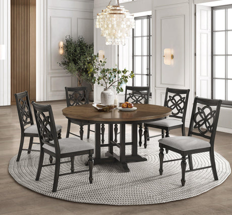 Hilara Brown/Gray Modern Solid Wood And Veneers Fabric Upholstered Round Dining Room Set - Ella Furniture