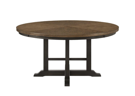 Hilara Brown/Gray Modern Solid Wood And Veneers Fabric Upholstered Round Dining Room Set - Ella Furniture