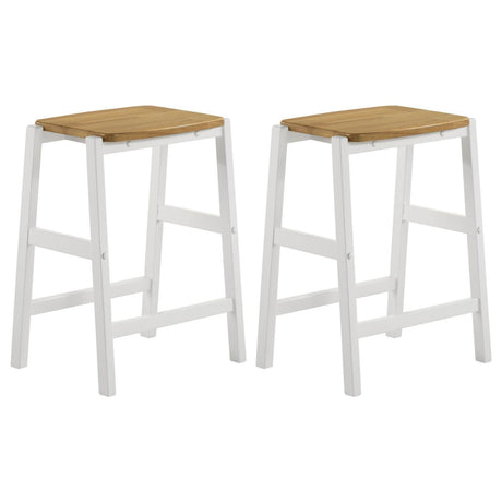 Hollis Wood Counter Height Backless Bar Stool Brown And White (Set Of 2) 122247 - Ella Furniture