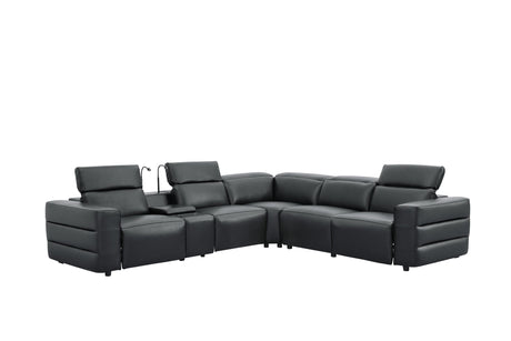 Holly Black Italian Leather 6-Piece Power Reclining Corner Sectional with Console view 4