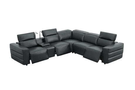 Holly Black Italian Leather 6-Piece Power Reclining Corner Sectional with Console view 6