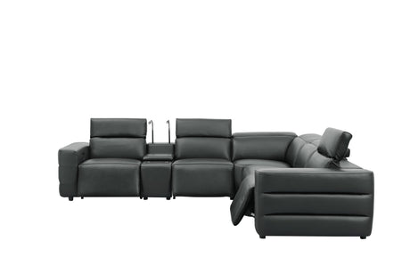 Holly Black Italian Leather 6-Piece Power Reclining Corner Sectional with Console view 9