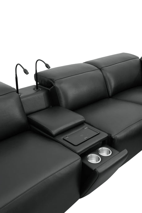Holly Black Italian Leather 6-Piece Power Reclining Corner Sectional with Console view 12