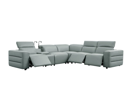Holly Grey Italian Leather 6-Piece Power Reclining Corner Sectional with Console view 2