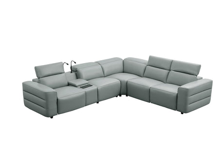 Holly Grey Italian Leather 6-Piece Power Reclining Corner Sectional with Console view 4