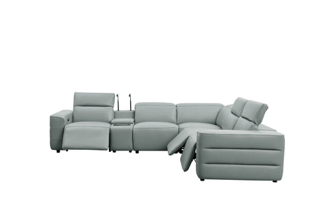 Holly Grey Italian Leather 6-Piece Power Reclining Corner Sectional with Console view 5
