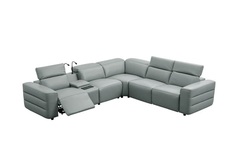 Holly Grey Italian Leather 6-Piece Power Reclining Corner Sectional with Console view 6