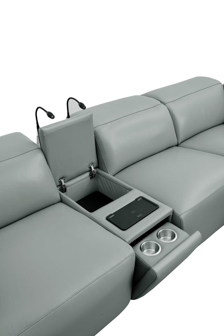 Holly Grey Italian Leather 6-Piece Power Reclining Corner Sectional with Console view 8