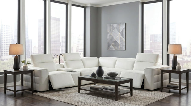 Holly White 6-Piece Italian Leather Power Reclining Sectional with Console from Ella Furniture