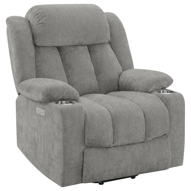 Houston Upholstered Power Lift Recliner Grey 602284P - Ella Furniture