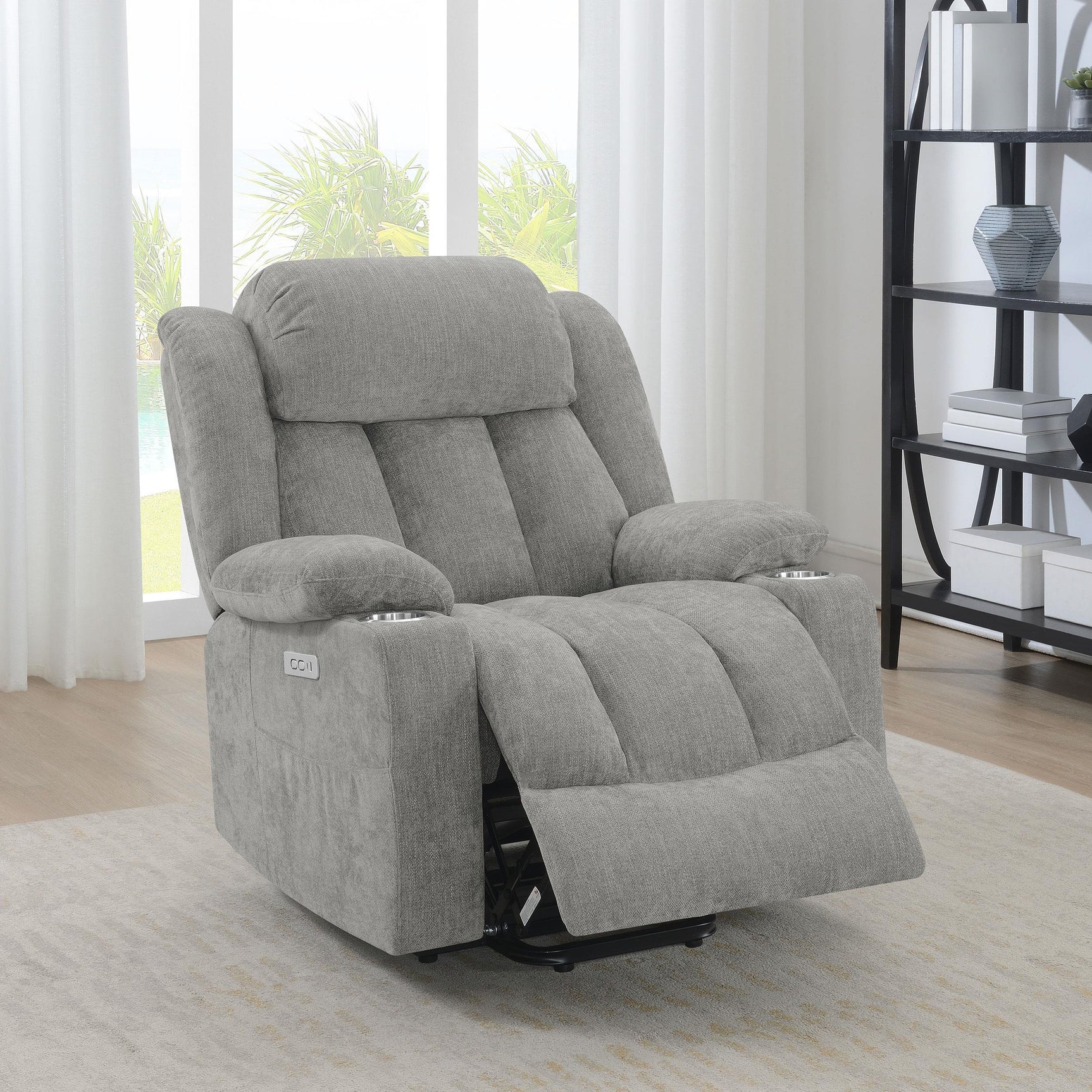 Houston Upholstered Power Lift Recliner Grey 602284P - Ella Furniture