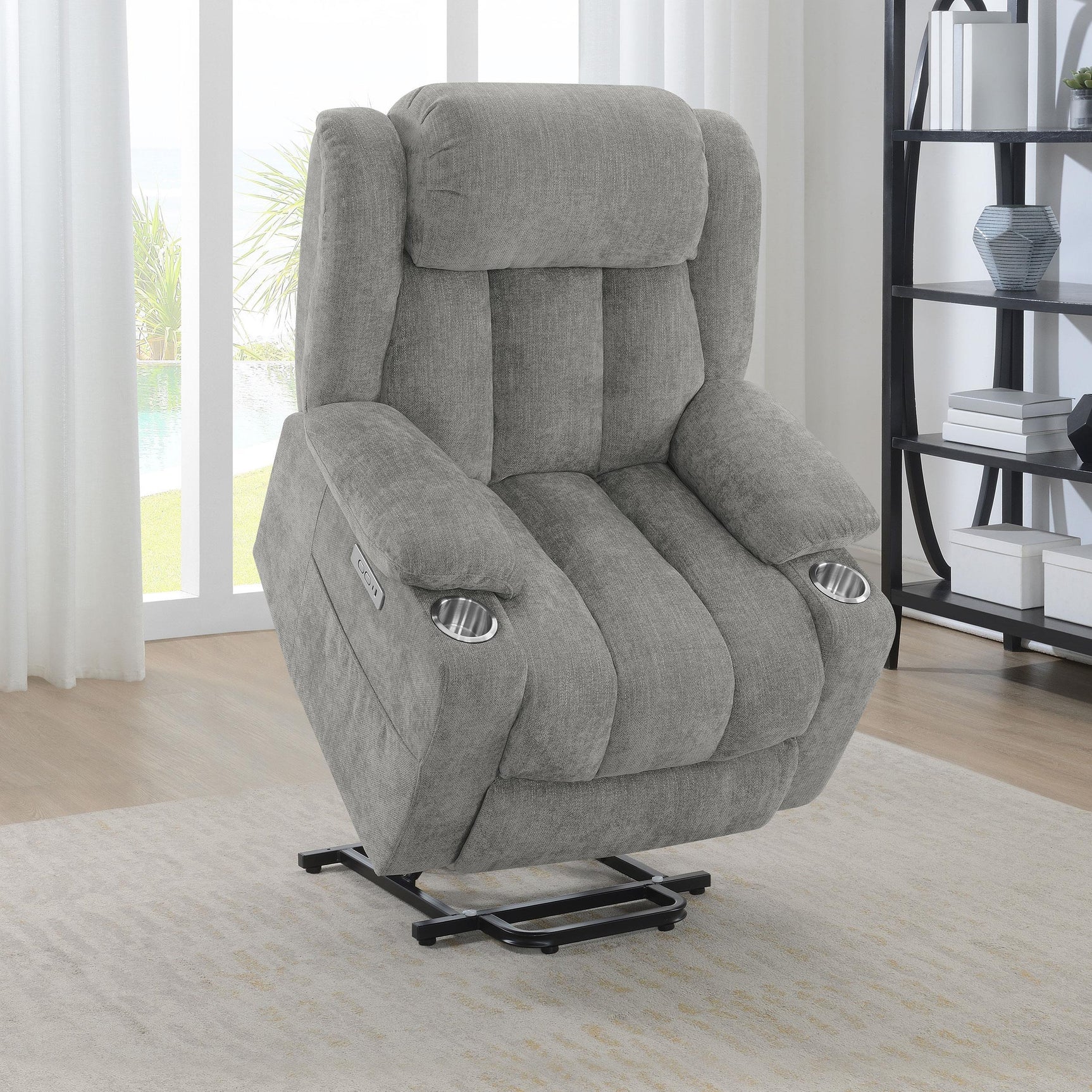 Houston Upholstered Power Lift Recliner Grey 602284P - Ella Furniture