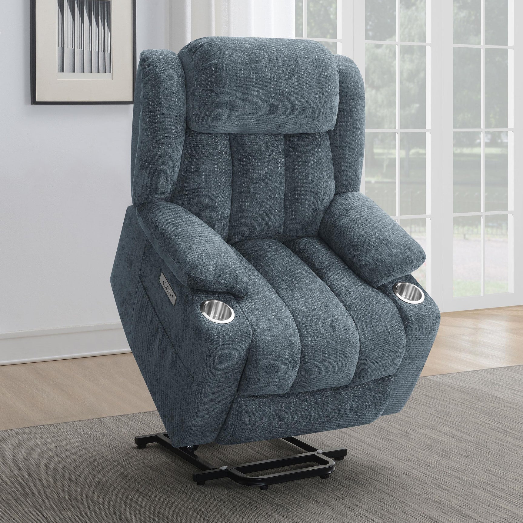 Houston Upholstered Power Lift Recliner Slate Blue 602294P - Ella Furniture