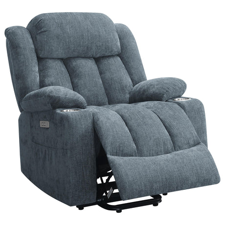 Houston Upholstered Power Lift Recliner Slate Blue 602294P - Ella Furniture