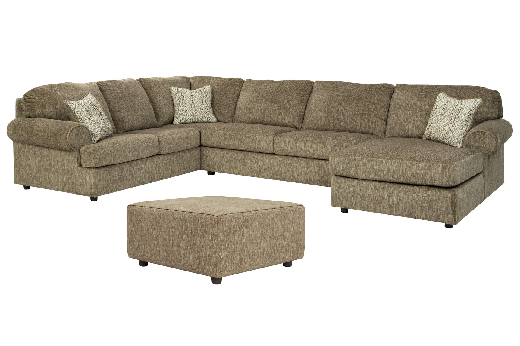 Hoylake Chocolate 3-Piece Sectional With Ottoman - Ella Furniture