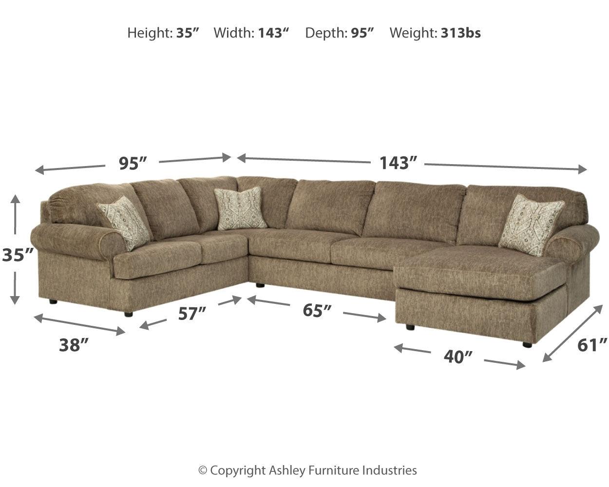 Hoylake Chocolate 3-Piece Sectional With Ottoman - Ella Furniture