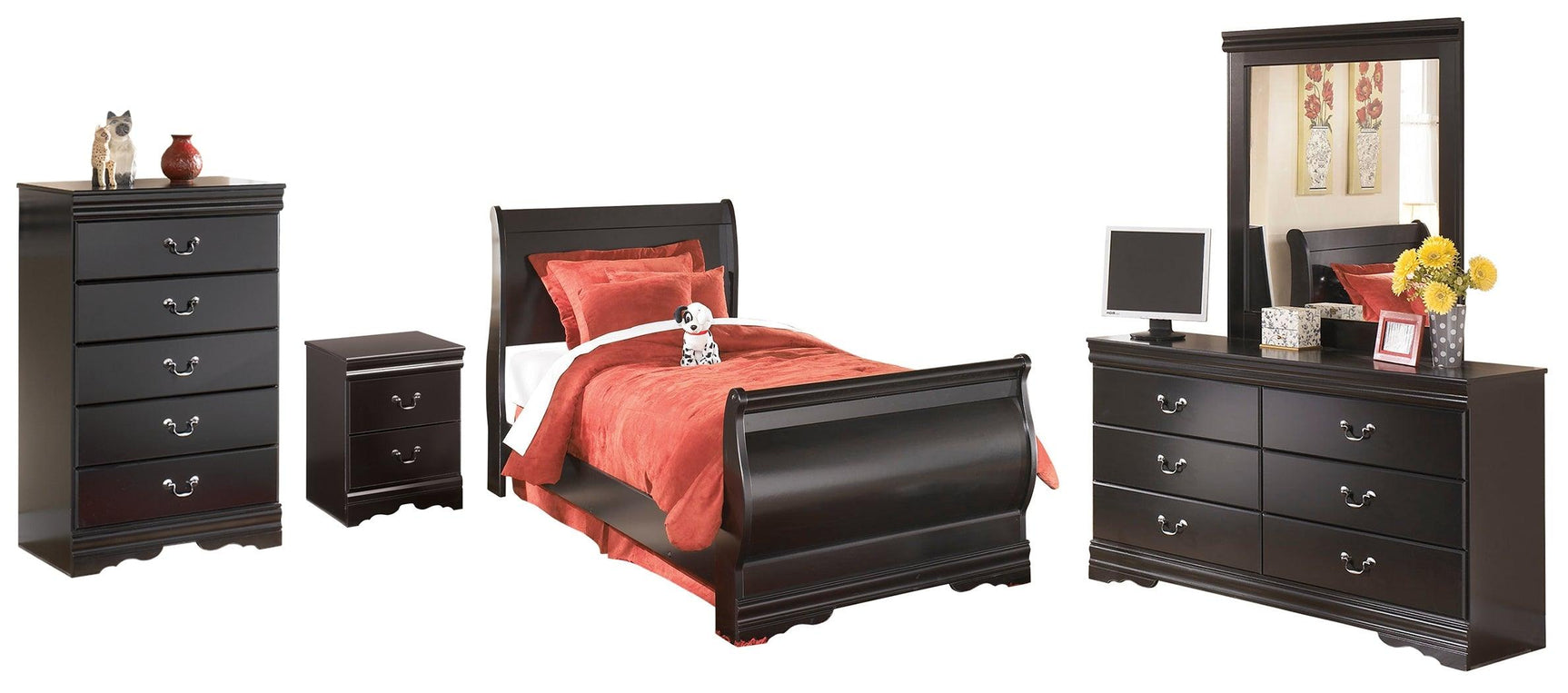 Huey Vineyard Black Sleigh Bedroom Set - Ella Furniture