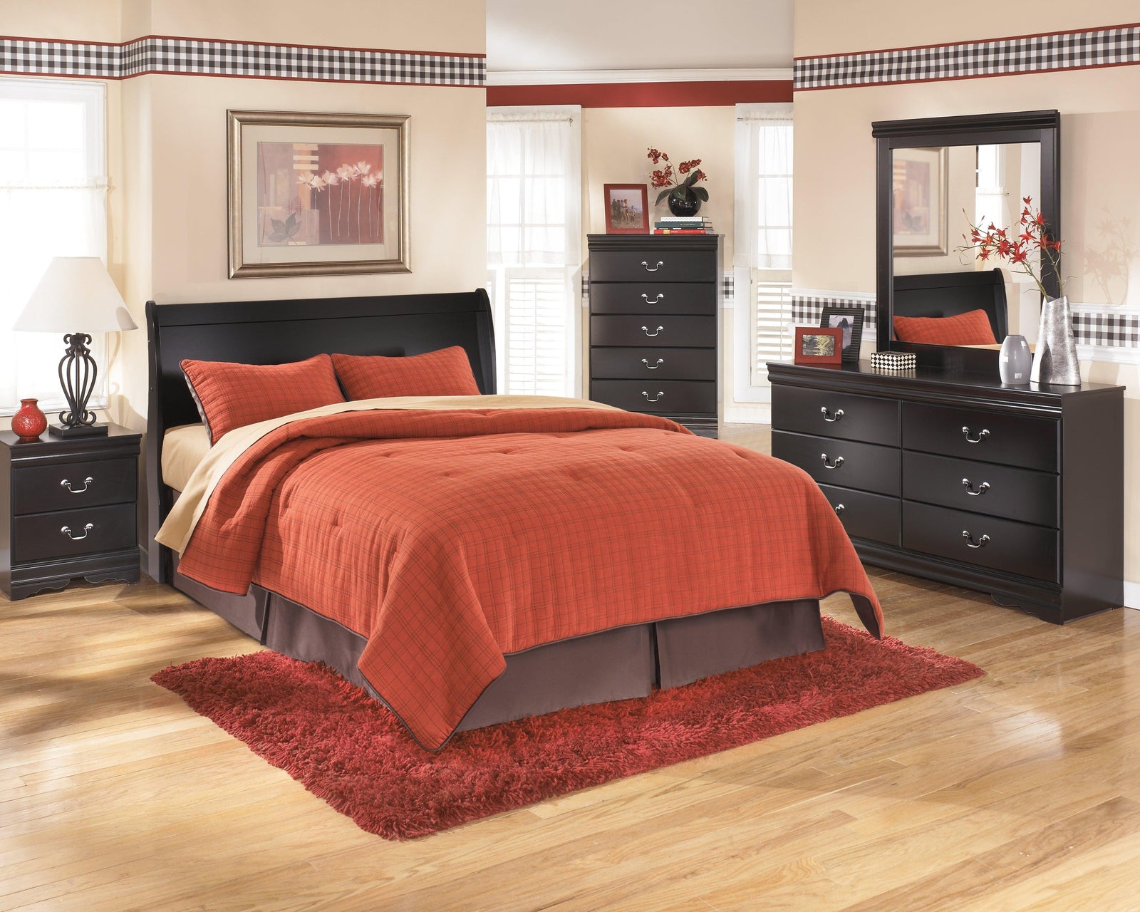 Huey Vineyard Black Sleigh Headboard Bedroom Set - Ella Furniture