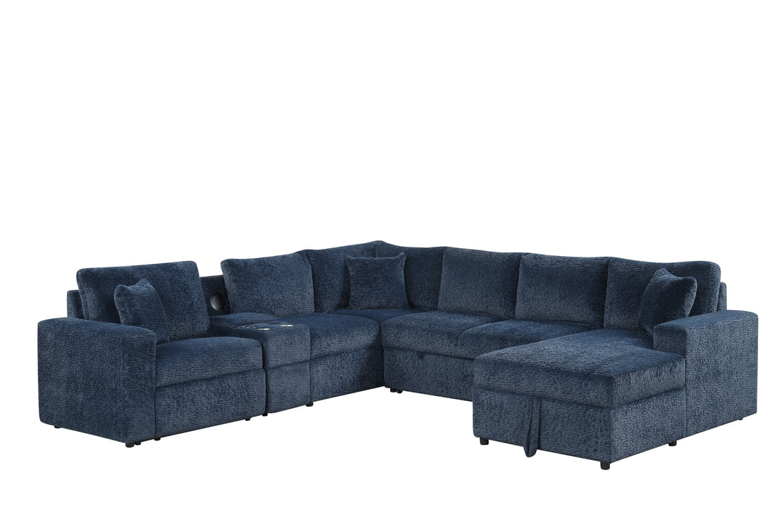 Hunter Blue Sectional w Bluetooth Speaker & Pull-Out Bed
