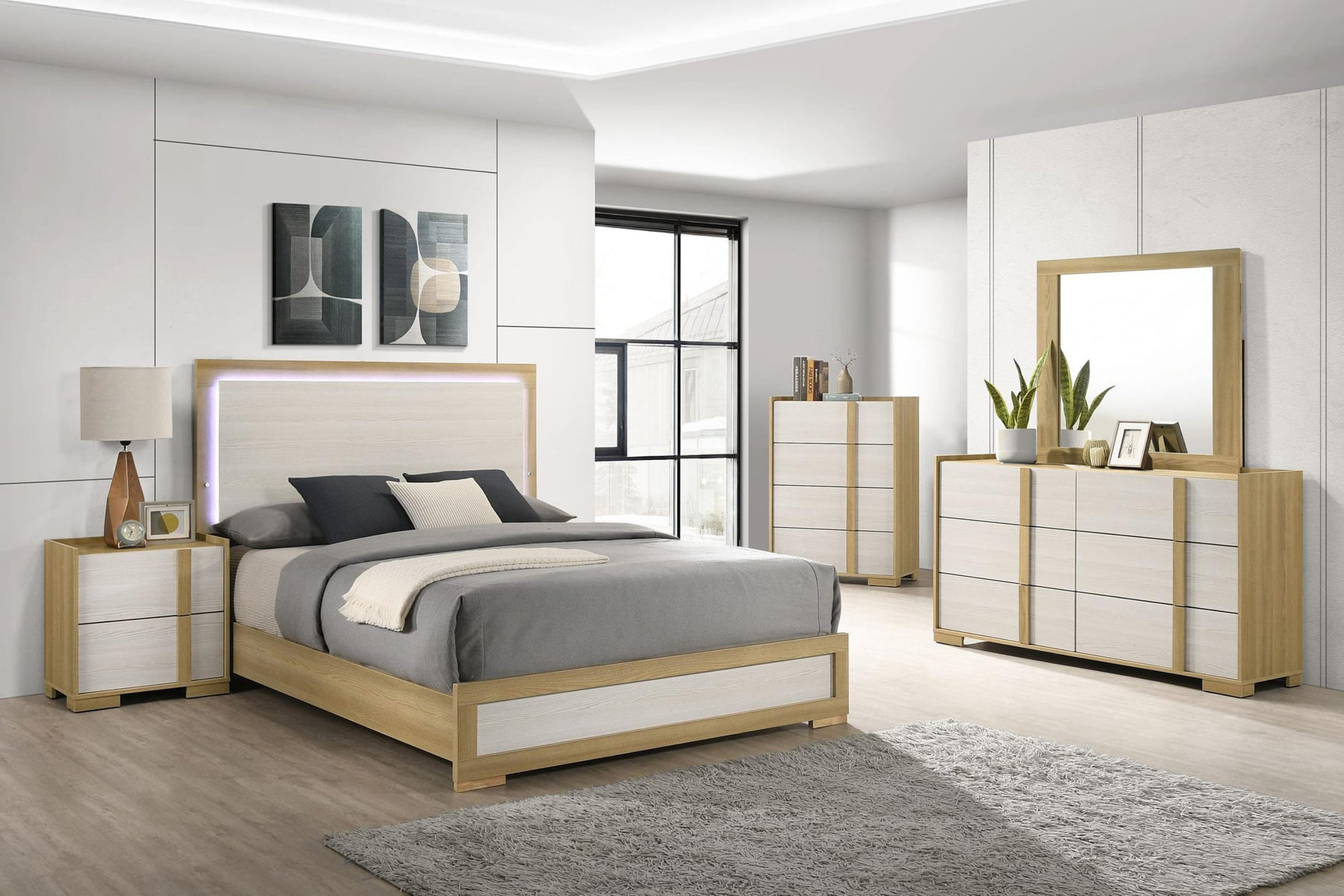 Hyland Eastern King Panel Bed LED Headboard Natural view 12