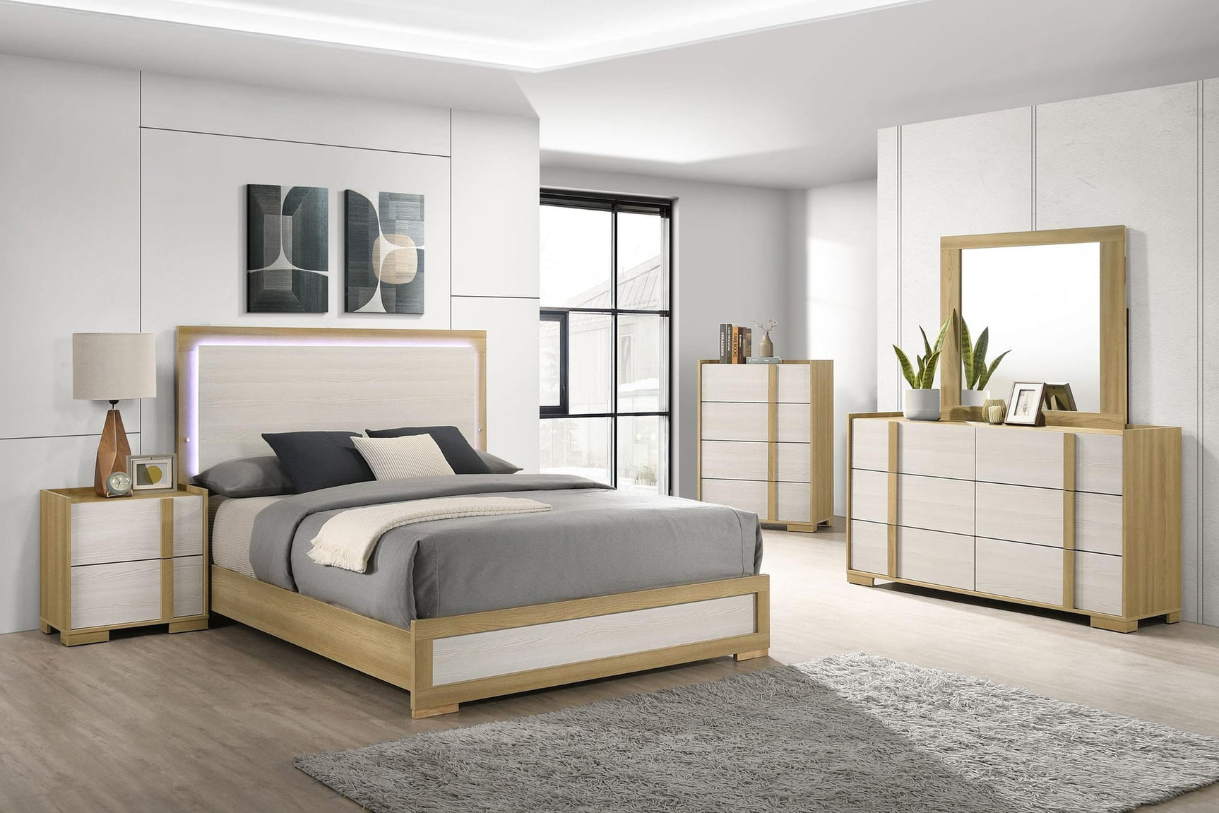 Hyland Eastern King Panel Bed LED Headboard Natural view 13