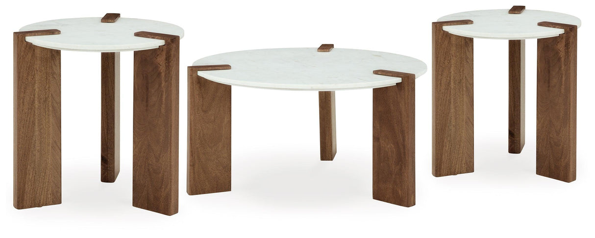 Isanti White/brown Coffee Table With 2 End Tables - Ella Furniture