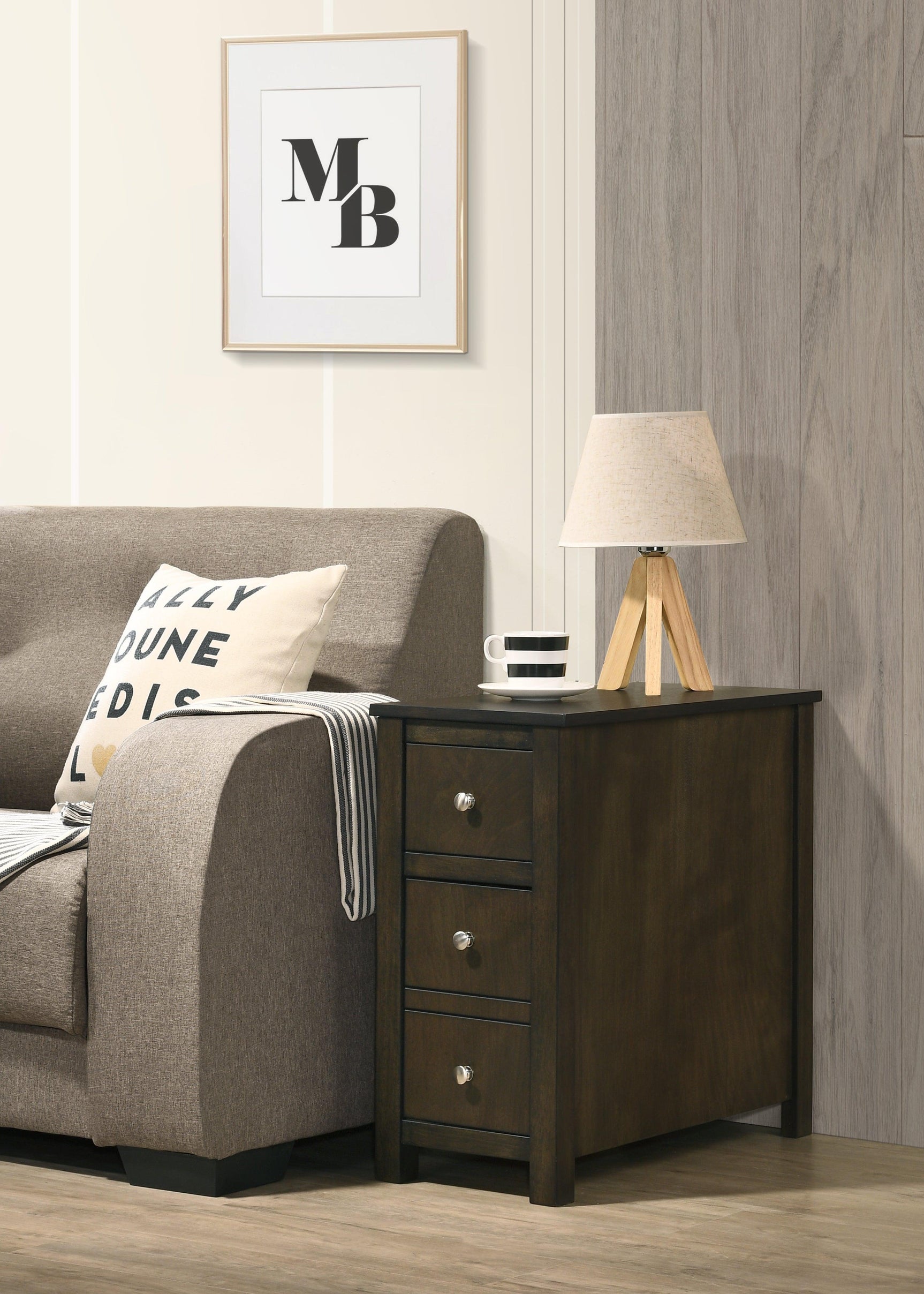 Issac Grey Walnut Chairside Table, Durable Hardwood Solids And Veneers in a Grey Walnut Finish - Ella Furniture