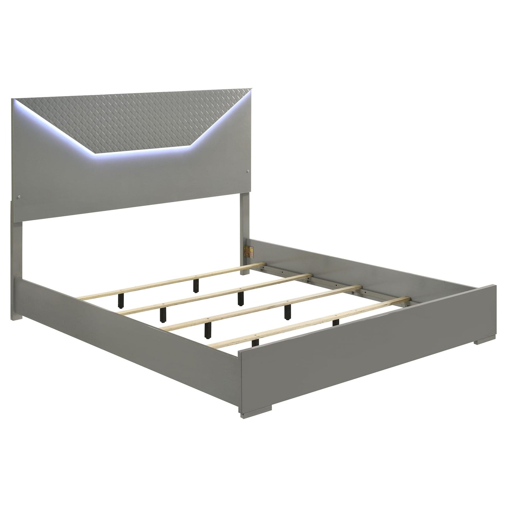 Ives Eastern King Panel Bed LED Headboard Grey High Gloss from Ella Furniture