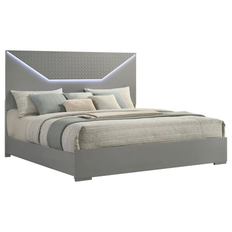 Ives Eastern King Panel Bed LED Headboard Grey High Gloss view 3